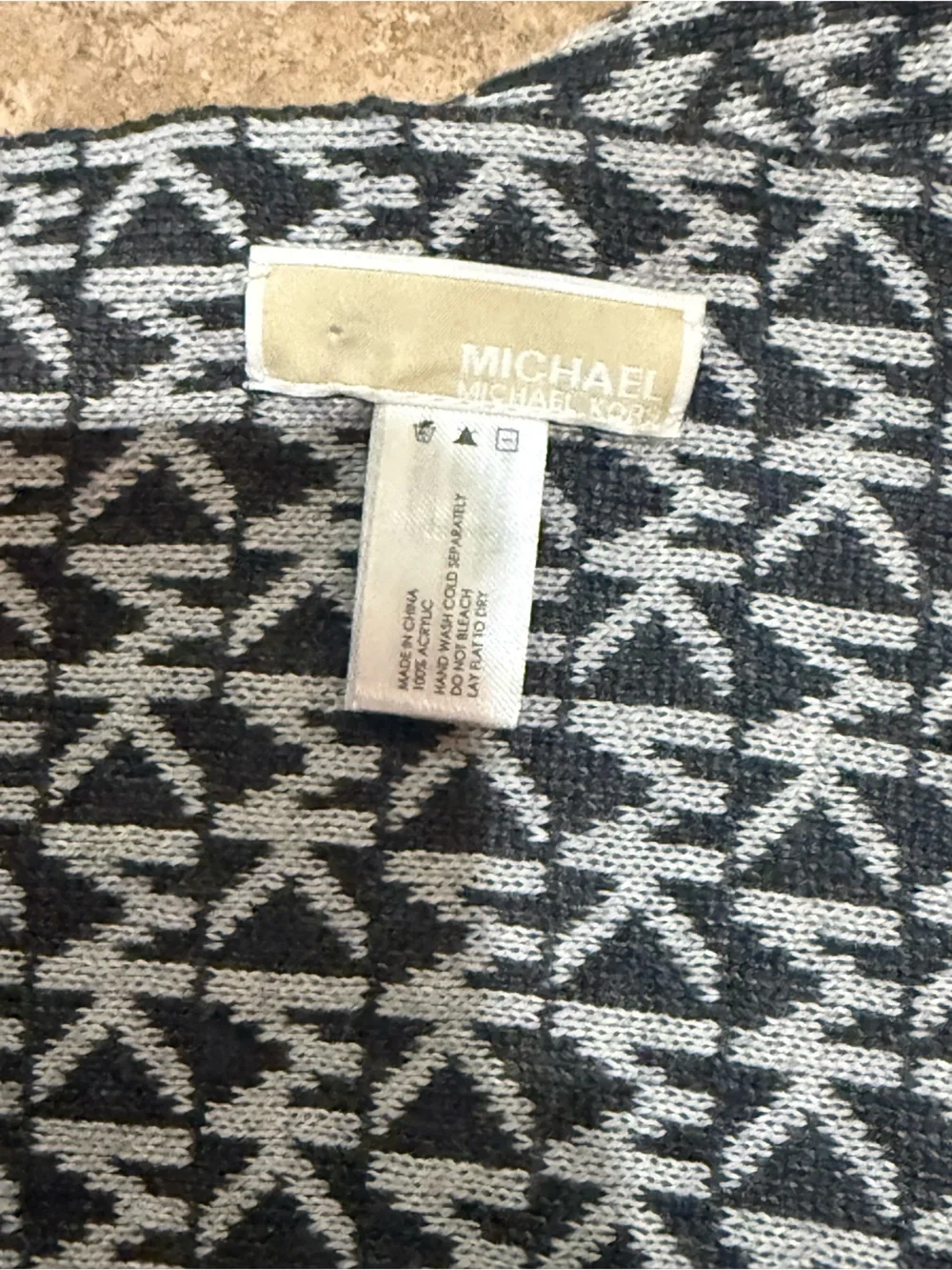 Michael Kors Black & White MK Logo Scarf with Pink Edge